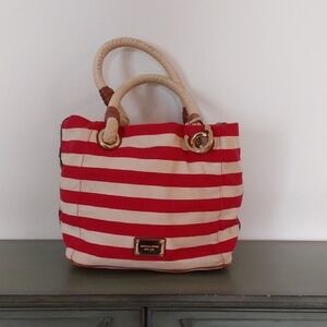 Michael Kors Red and Cream Striped Tote